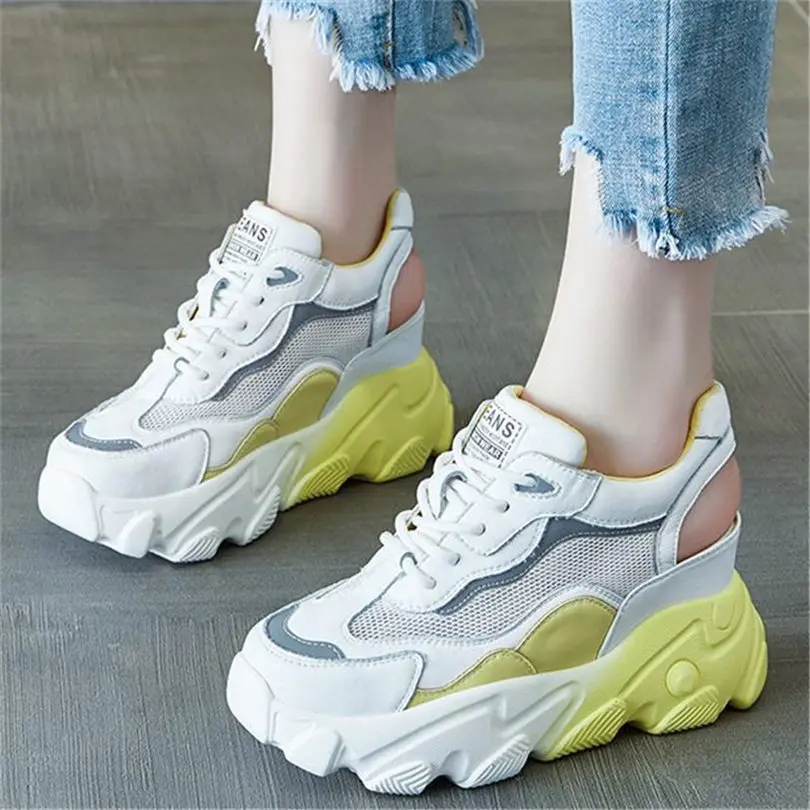 

Sport Sandals Women's Breathable Cow Leather Platform Wedge Fashion Sneakers High Heel Summer Ankle Boots Lace Up Party Shoes
