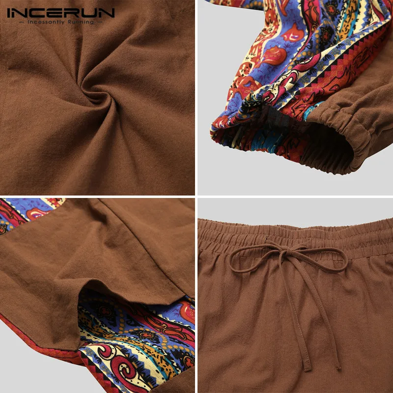 

Vintage Men Pants Cotton Printed Patchwork Drawstring Leisure Joggers Loose Casual Trousers Men 2021 Streetwear Pantalon INCERUN