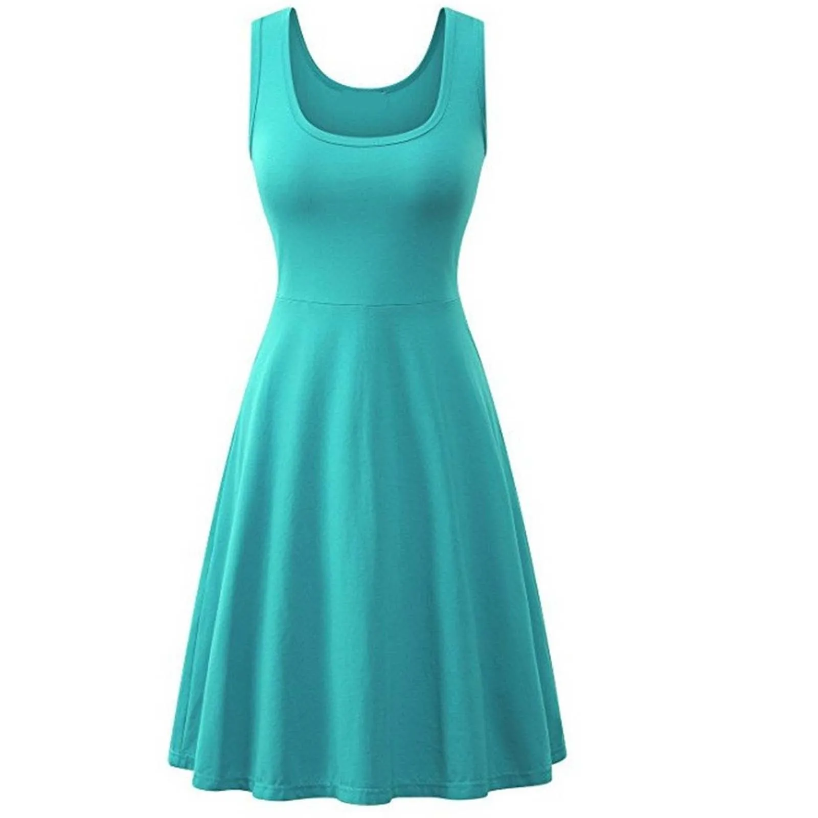 

Summer ladies fashion polyester solid color plus size fashion sexy solid color U-neck sleeveless dress casual sexy A-line 02*