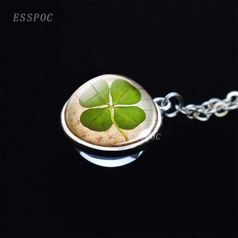 silver Женские Модные Кристаллы двухсторонняя, для стекла шар лист ожерелье-клевер кулон Для женщин Lucky Дерево желаний ювелирные изделия - Окраска металла: silver