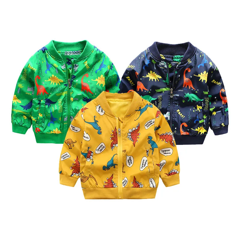 Куртки для мальчиков Модная детская куртка на молнии с рисунком динозавра