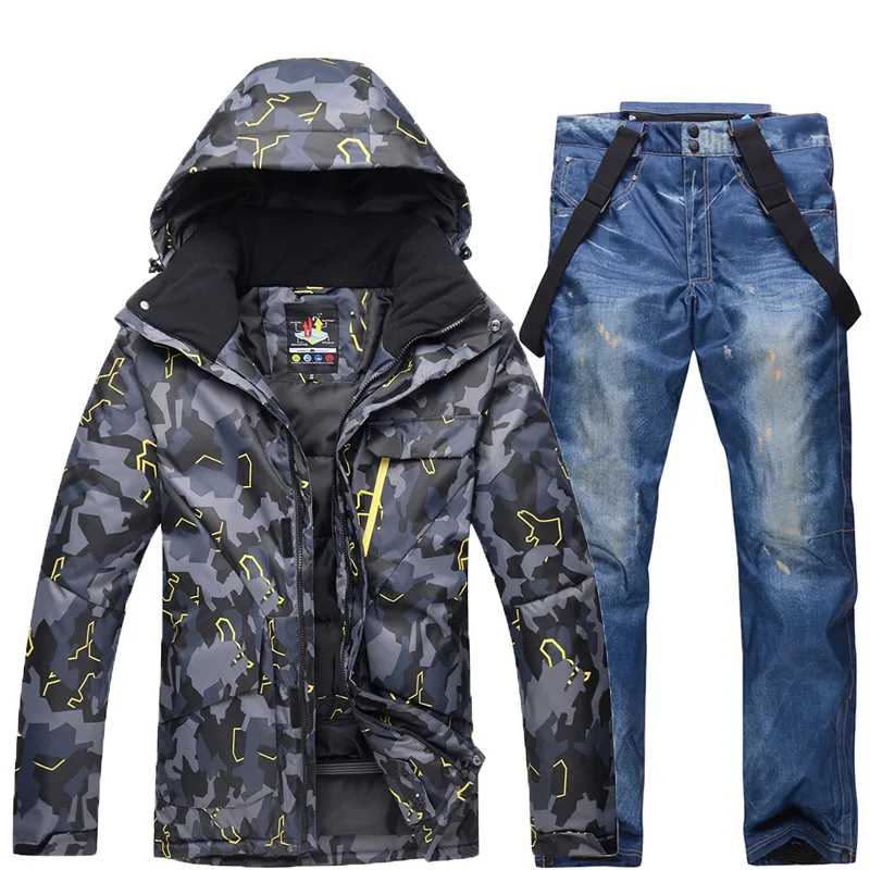 Куртка для сноубординга + джинсовые штаны мужской лыжный костюм