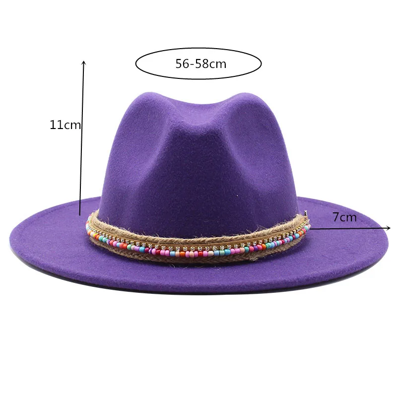 Seioum  Men Women Wide Brim Wool Felt Fedora Panama Hat with Belt Buckle Jazz Trilby Cap Party Formal Top Hat In White,black