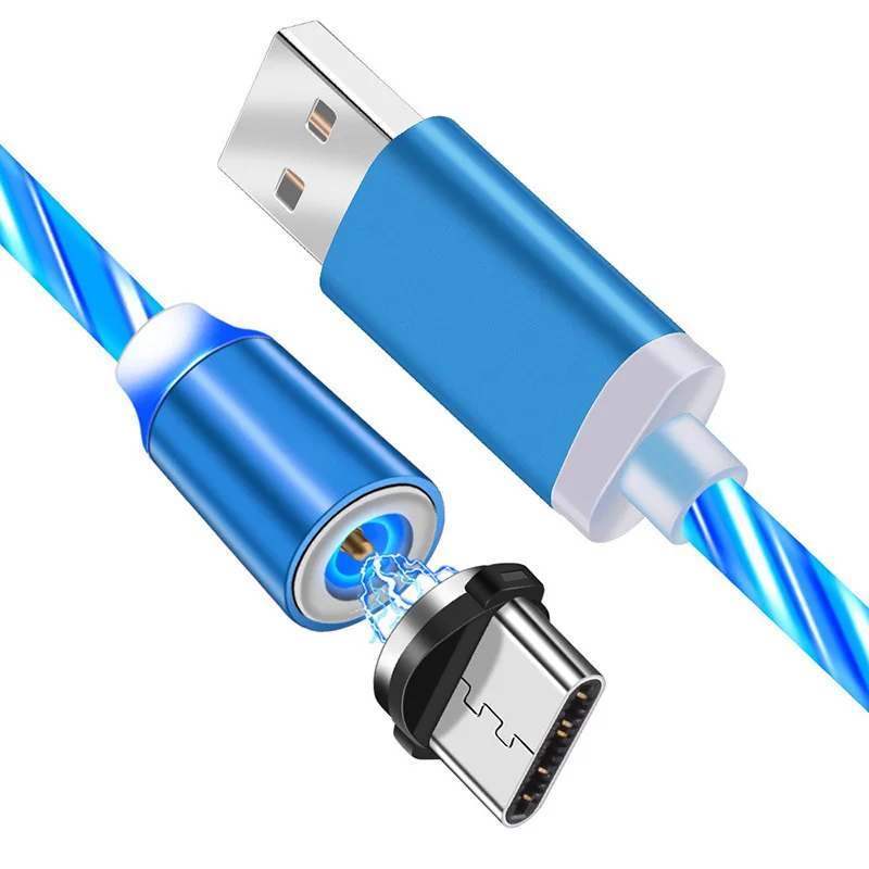 Магнитный светодиодный кабель для быстрой зарядки, магнитный кабель Micro usb type-C, светодиодный шнур USB C, зарядное устройство для iPhone 7 8X11 samsung S9 - Цвет: blue for Type C