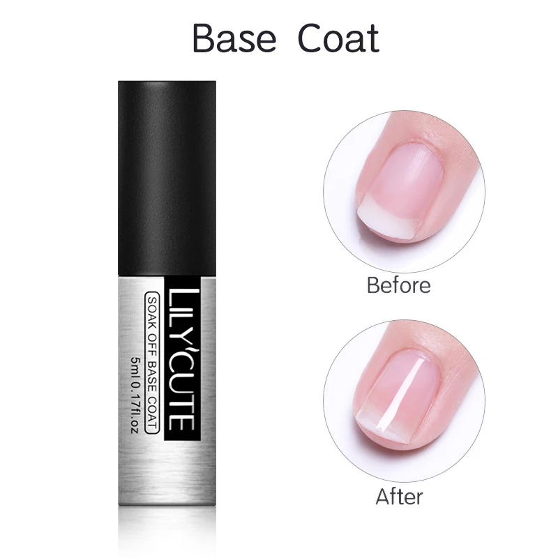 Soak Off Base Coat LILYCUTE 5 мл без протирания верхнее покрытие Базовое покрытие гель лак для ногтей Дизайн ногтей УФ светодиодный отмачиваемый гель маникюрный лак для ногтей - Цвет: Soak Off Base Coat