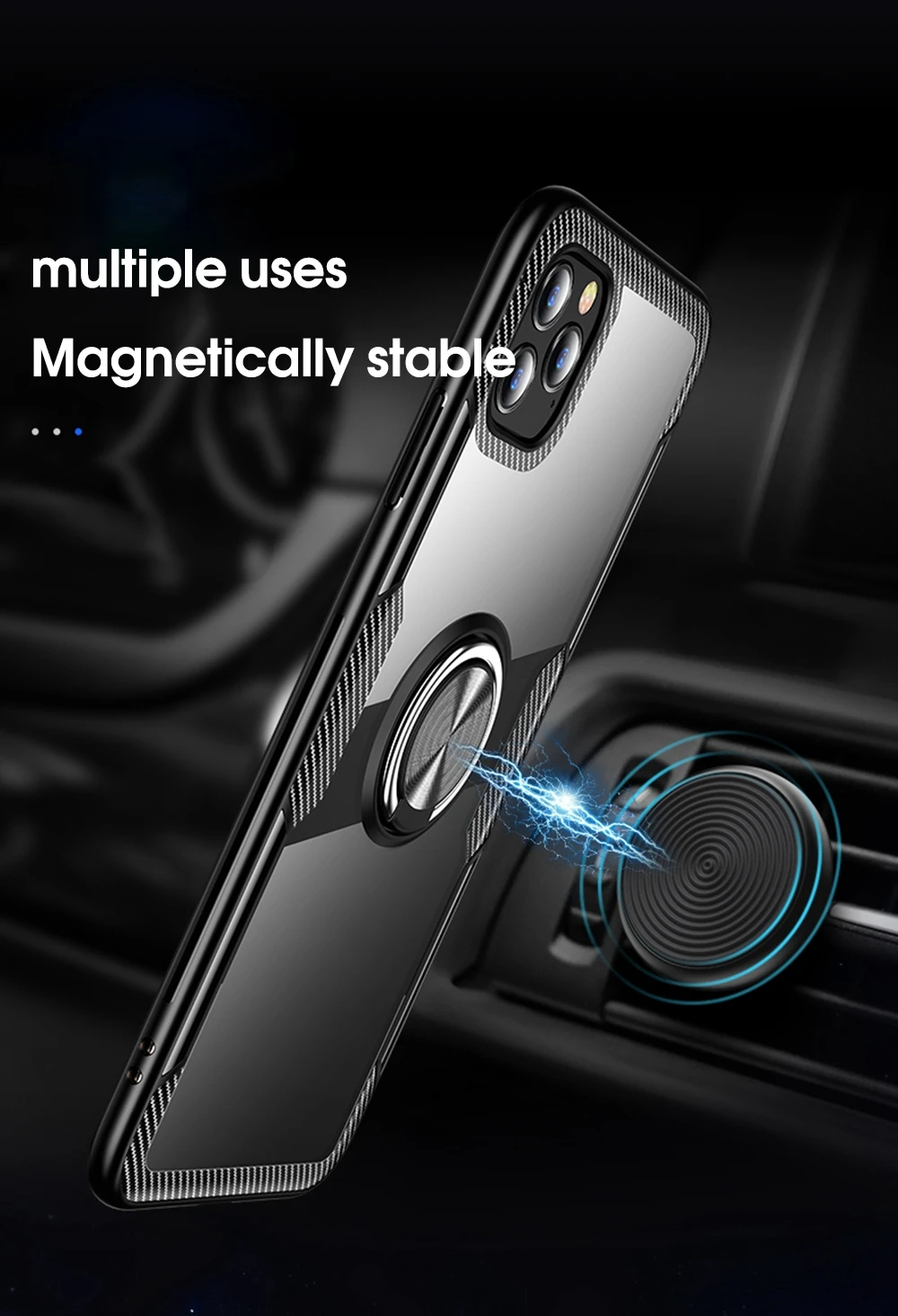 Для iPhone 11 Pro MAX чехол прозрачный закаленное стекло задняя крышка для iPhone XS XR X 8 7 6 6S Plus автомобильный магнитный держатель для колец чехол