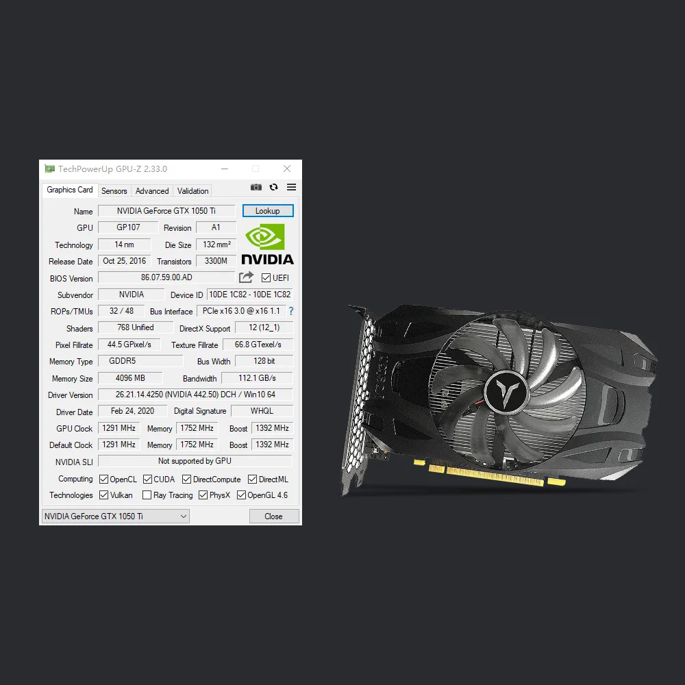 Yeston GTX1050Ti 4G D5 TD Ga mi ng Графика карты 1291 1392 МГц/7008 МГц 4G/128 бит/GDDR5 памяти DVI D/HD MI/DP