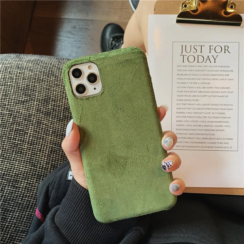 Style2 Green Модный зимний теплый пушистый чехол для телефона s для iphone 11 Pro Max, мягкий чехол для iphone 6 6S 7 8 Plus X XR XS MAX, тканевый плюшевый чехол - Цвет: Style2 Green