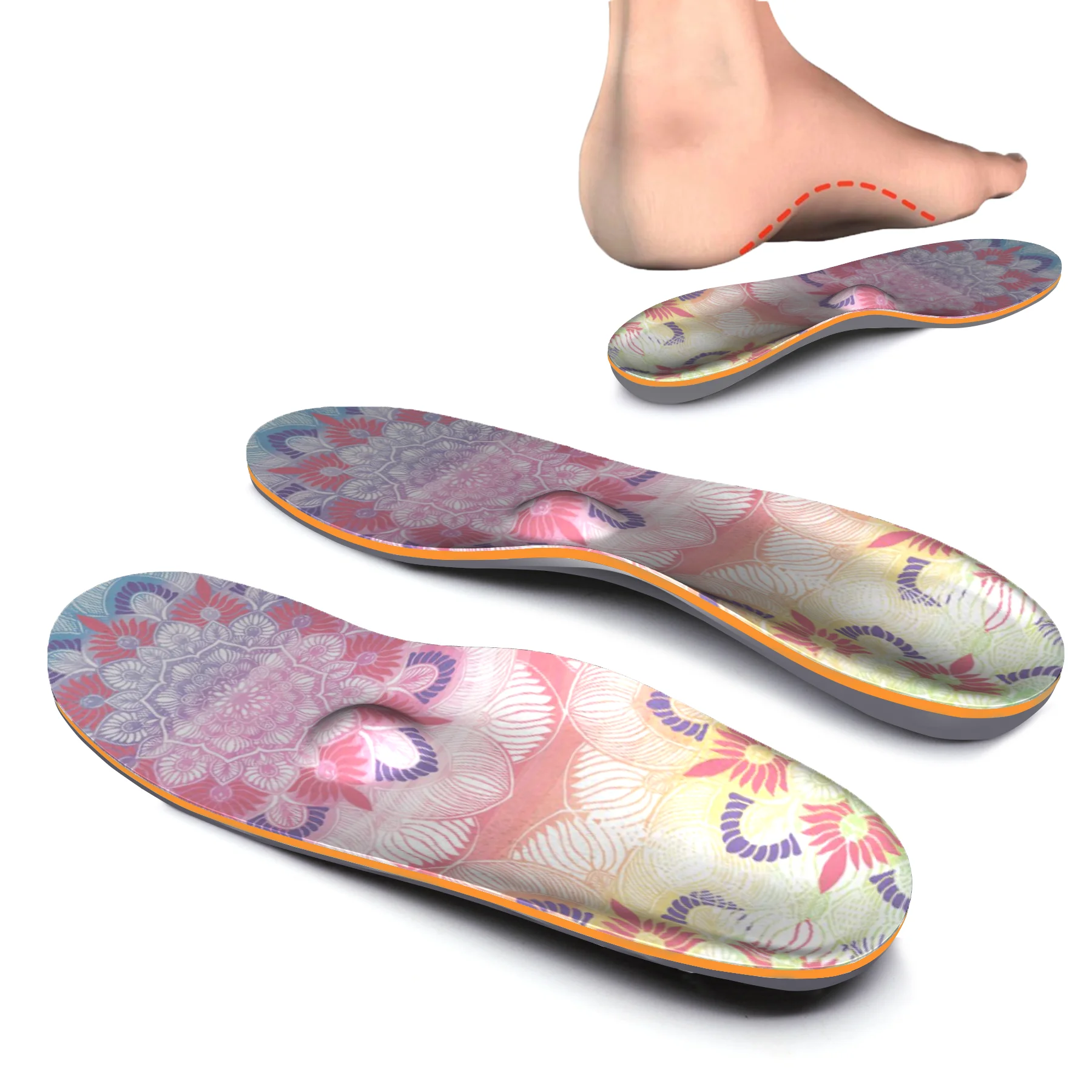 Pink Flower Memory Foam Soft Orthotic Arch Support Insoles with High Foot Ease Foot Pain Orthopedic Insoles for Men and Women