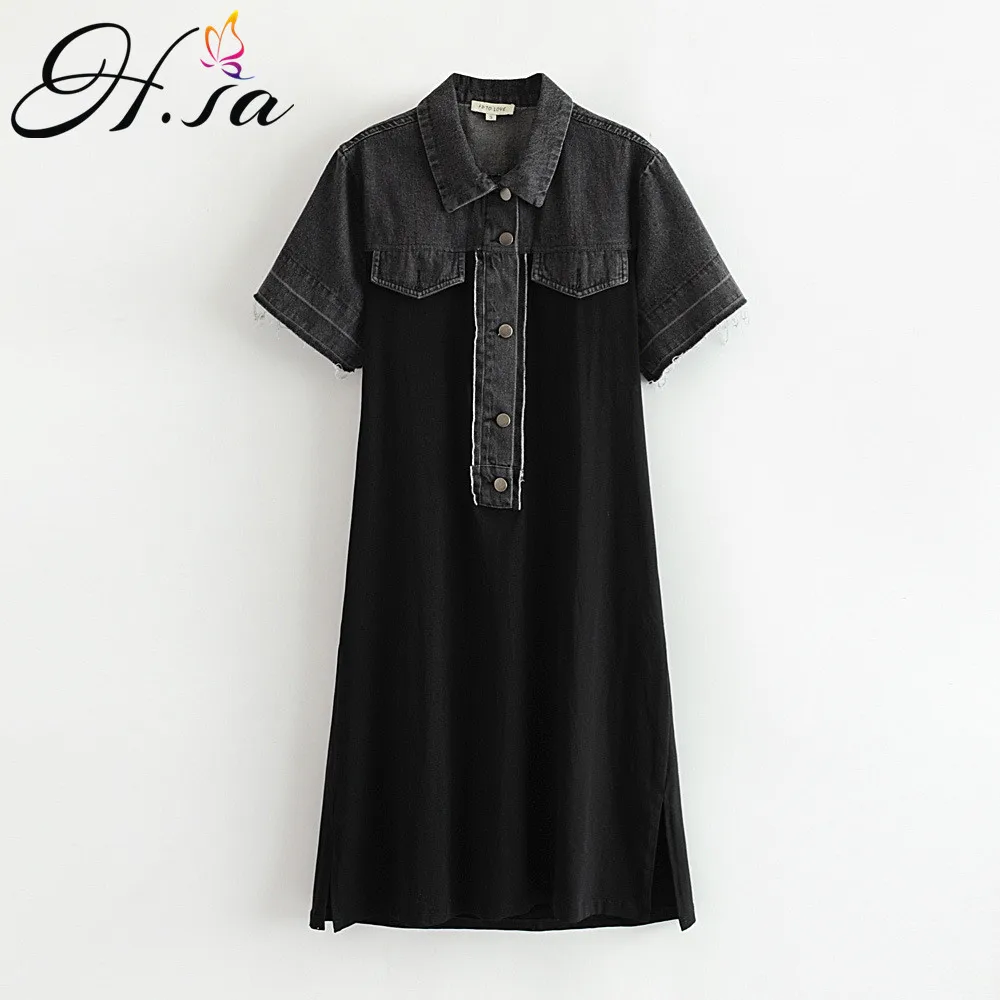 Женское джинсовое платье с карманами H.SA свободное рубашка длинным рукавом