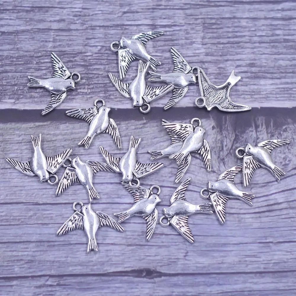 

20Pcs Pendants Bird Animal Silver Tone Metal Jewelry DIY Findings Charms 15x11mm