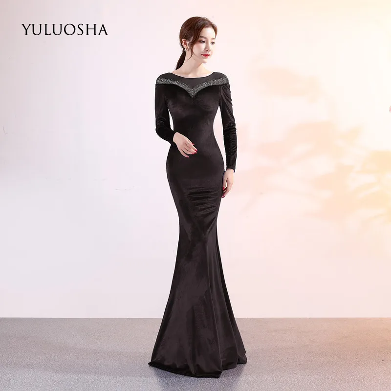 Официальное платье YULUOSHA вечернее с блестками и круглым вырезом кружевное