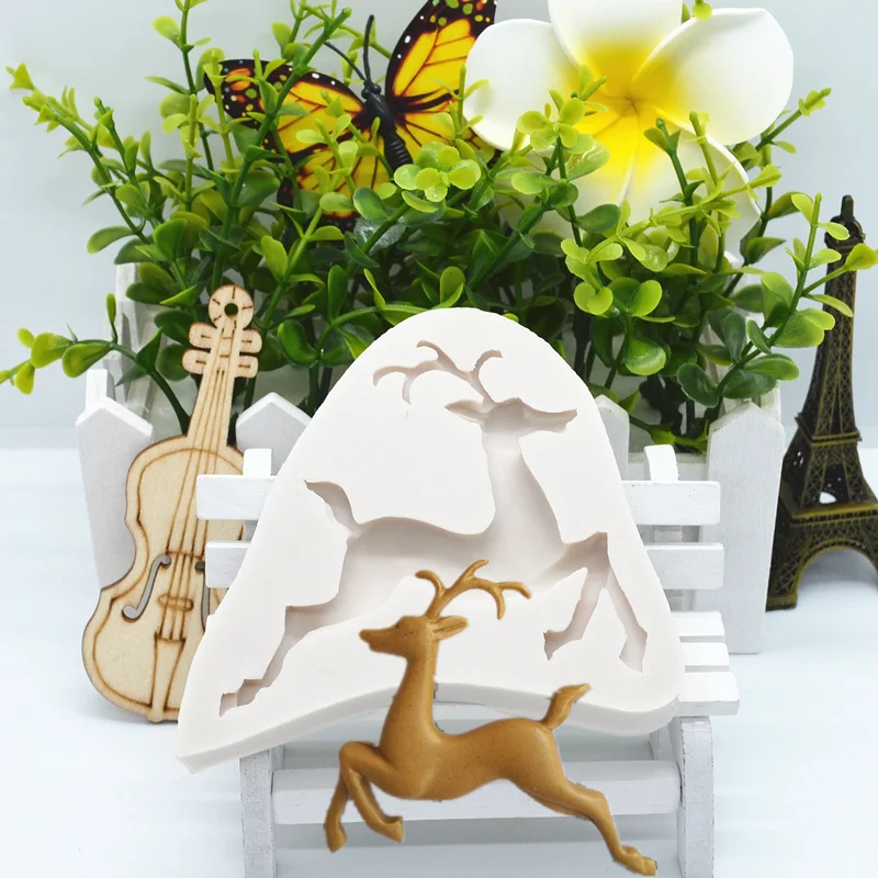 

Christmas Cheerful Deer Resin Mold Silicone Kitchen Baking Tools DIY Cake Chocolate Pastry Fondant Moulds Dessert Lace Decoratio