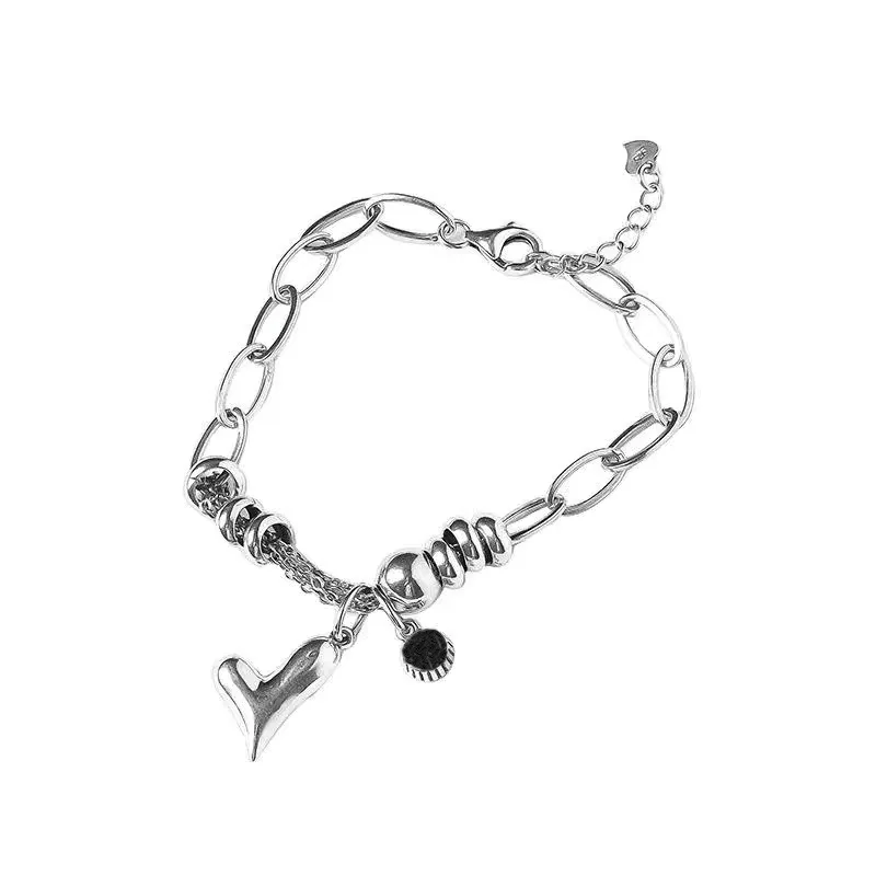 

Origin Summer Punk Love Heart Circle Geometric Charm Bracelet for Women High Street Chunky Chain Rhinestone Bracelet Jewelry