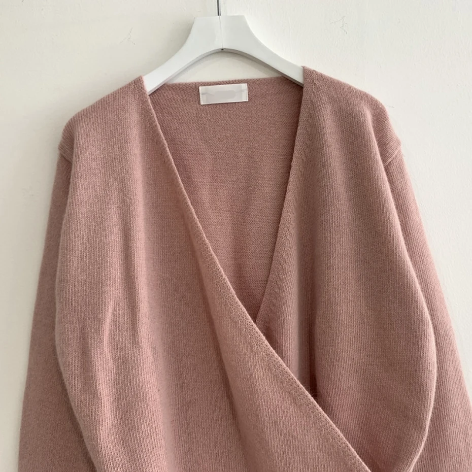 Deep V-Neck Sweater Women Fashion 2020 Long Sleeve Criss-cross Knitted Tops Solid Puff Elegant Knitwear Pullovers | Женская одежда