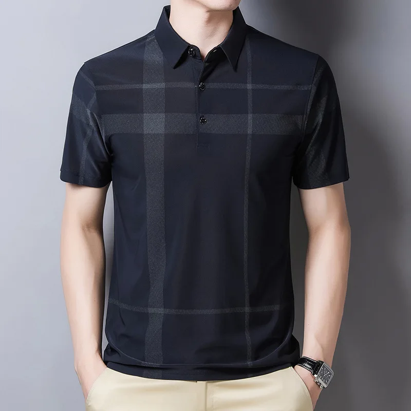 

Ymwmhu Korean Style Polo Shirt for Men Short Sleeve Slim Fit Summer Thin Shirt Streetwear Men Polo Shirt Plaid Clothing Brand