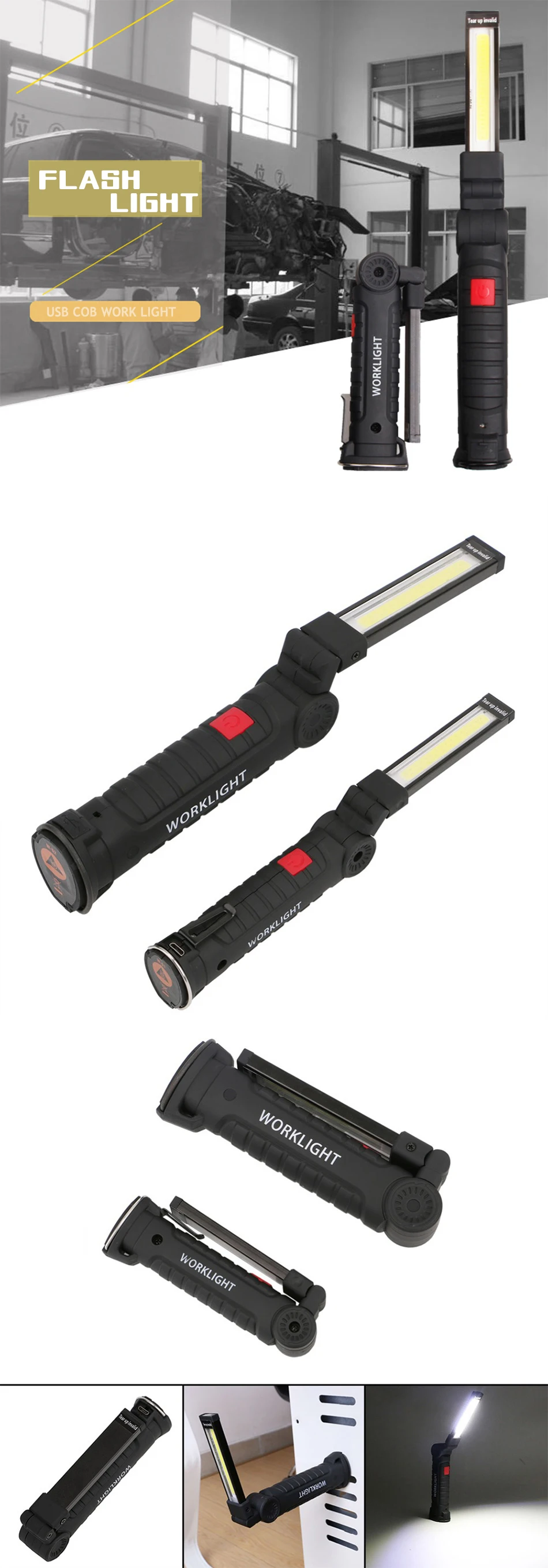 Портативный светодиодный фонарик COB, перезаряжаемый через USB, светодиодный фонарь, магнитный COB Lanterna, подвесной крючок, лампа для наружного кемпинга