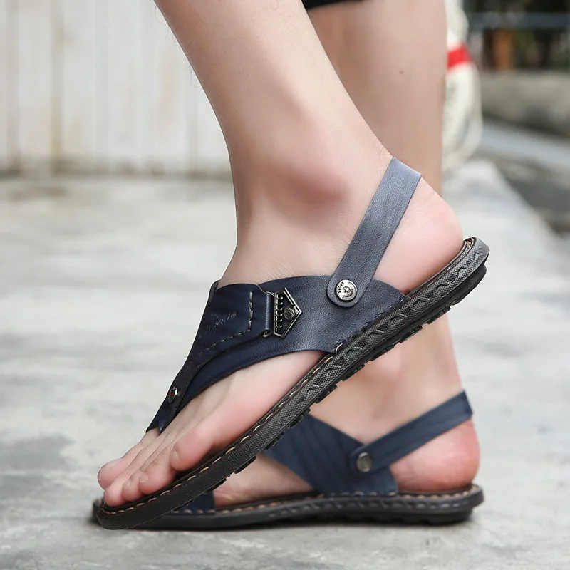 Роскошные летние мужские шлепанцы в Корейском стиле Вьетнамки с открытым носком