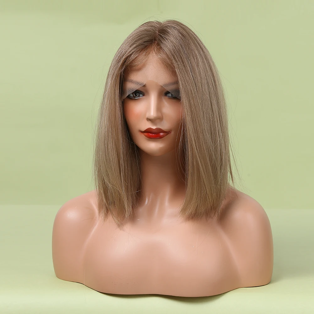 LOUIS FERRE Short Straight Bob Wigs 13*1 T Part Lace Wigs High Temperature Synthetic Blonde Hair Wigs for Women Daily Cosplay