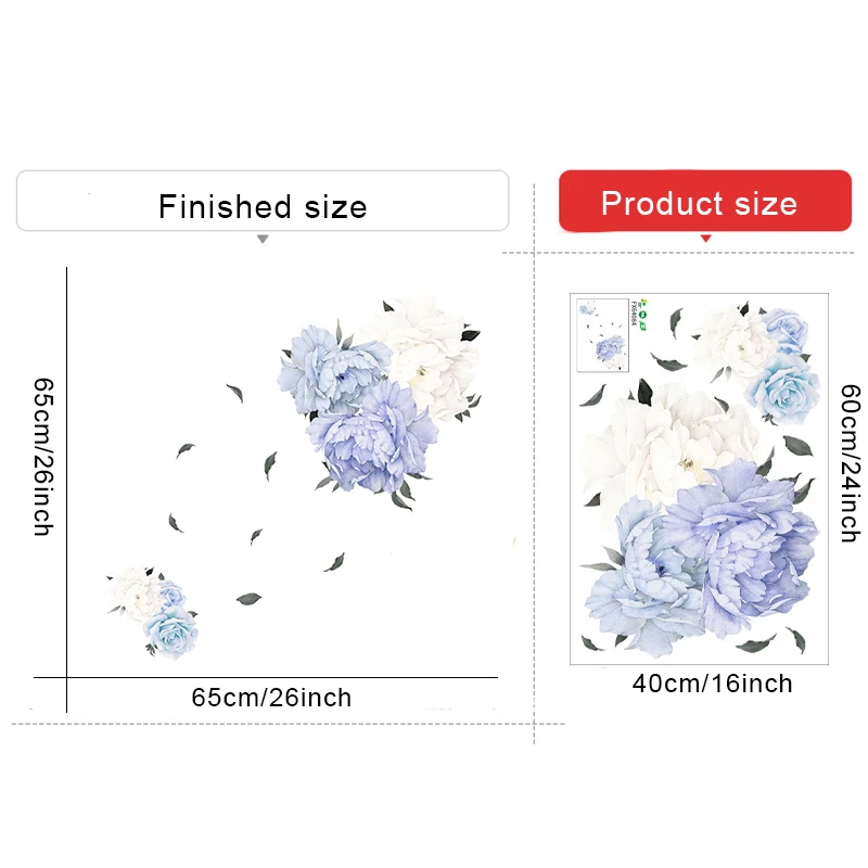 Наклейки на стену с голубыми пионами для гостиной спальни дивана виниловые