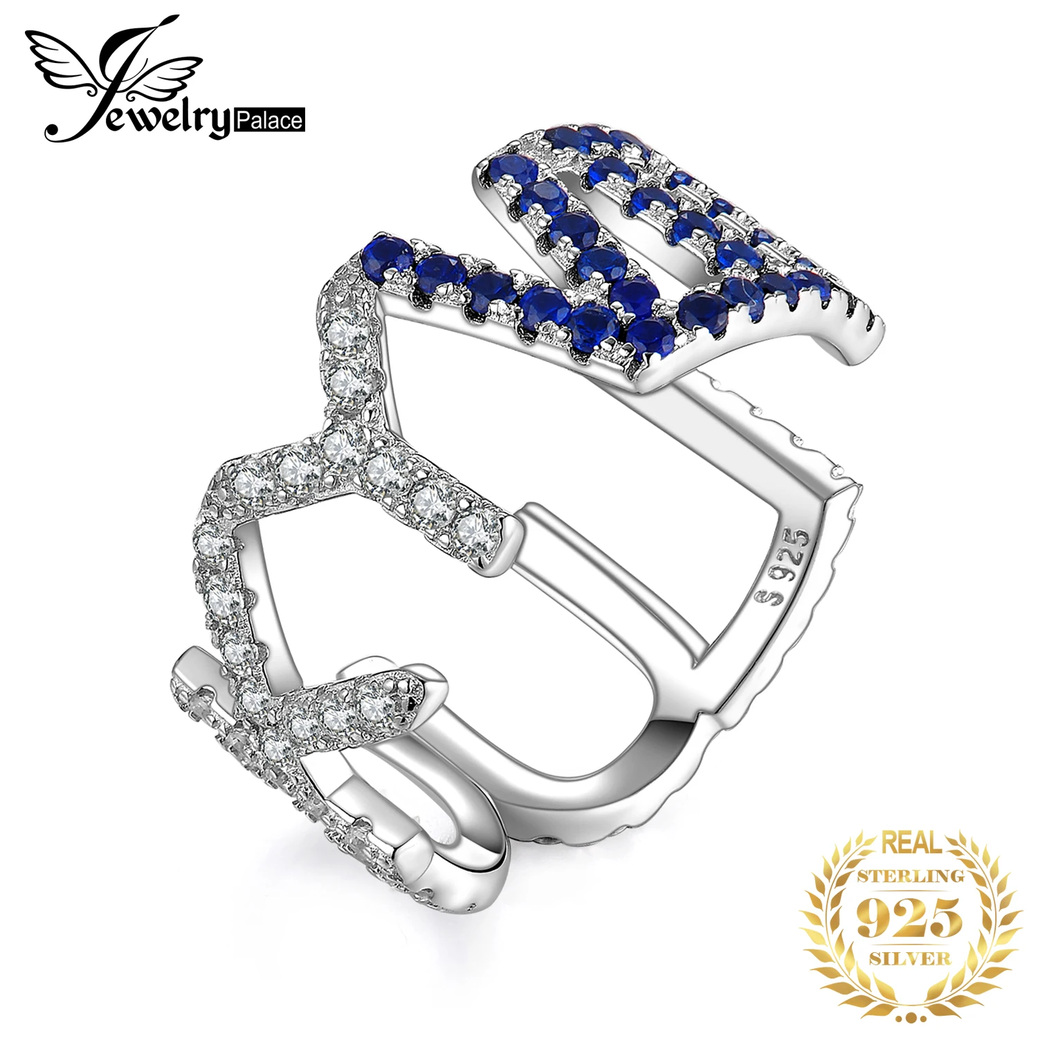 JewelryPalace создан синий шпинель фианит LUCKY VII Письмо Регулируемый Открытое кольцо 925