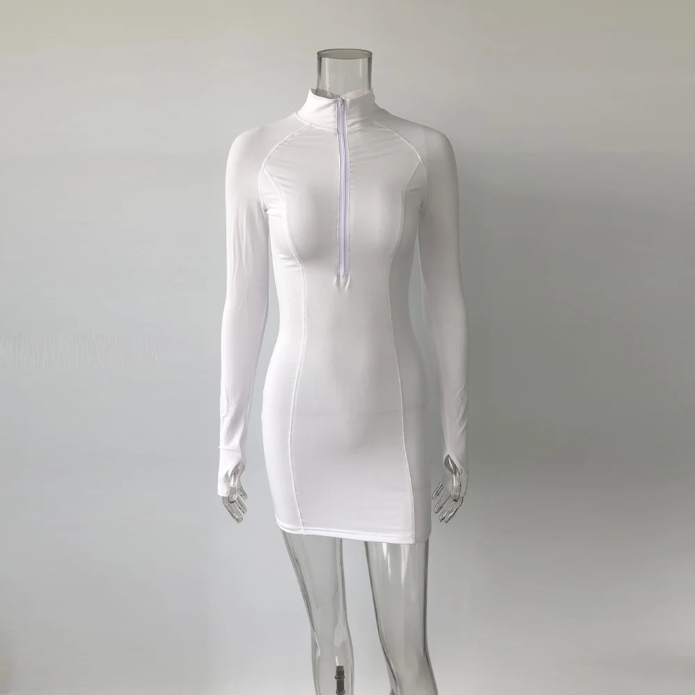 

XLLAIS Plus Size White Clubwear Dresses Women Sexy Long Sleeve Zippers Bodycon Mini Vestidos Ladies Summer Elegant Party Outfits