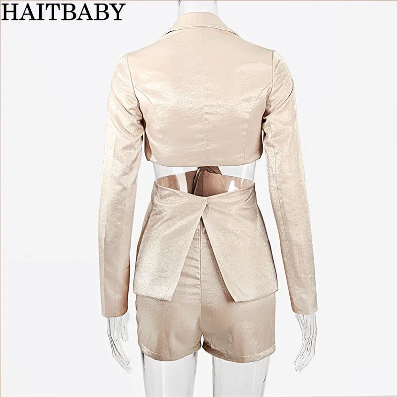 

HAITBABY Sexy Elegant Women's Trouser Summer Suit With Shorts Long Sleeve Hollow Out Pants Two Piece Women's Suits 2021 TZ003