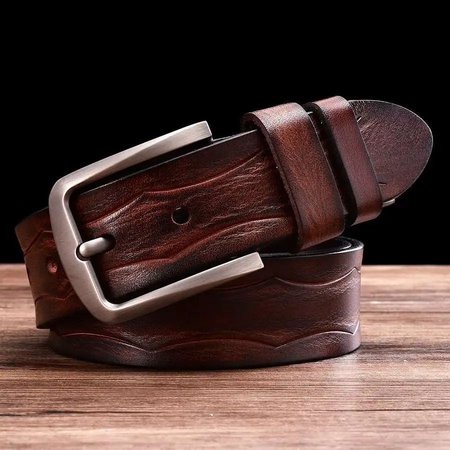 Men's Leather Prong Belt New Genuine Leather Belts for Men Male cowhide vintage Waistband