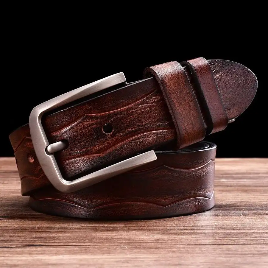 

Men's Leather Prong Belt New Genuine Leather Belts for Men Male cowhide vintage Waistband