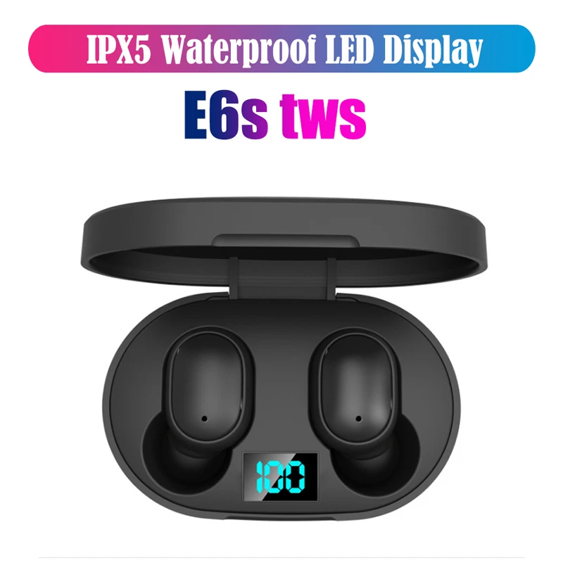 E6S TWS Wireless Earphone Bluetooth Busiess Earbuds LED Display Noise Cancelling Headphone For Smart Watches Phones 2020