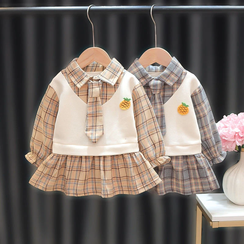 

Dress For New Year 2022 Baby Girls Preppy Style Jk Plaid Uniform Children Clothing Fashion Sweet Princess Newborns Autumn Winter
