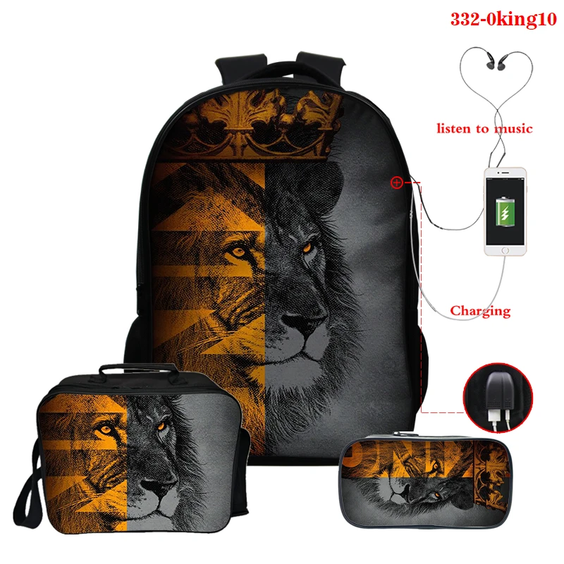 Школьный ранец для мальчиков и девочек рюкзак на молнии с 3D-принтом льва