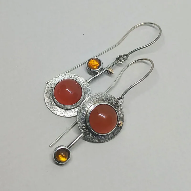 Асимметричные Длинные серьги с крючком оранжевые круглые из камня креативное