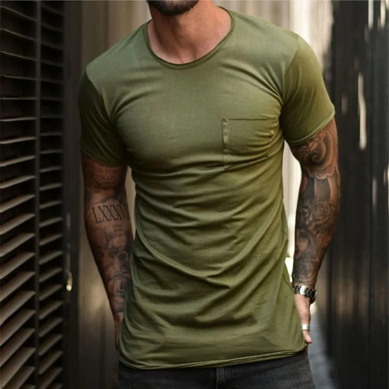 

Футболка мужская облегающая с круглым вырезом, хлопок, короткий рукав, Повседневная Базовая Модная рубашка для фитнеса, хип-хопа, лето 2021