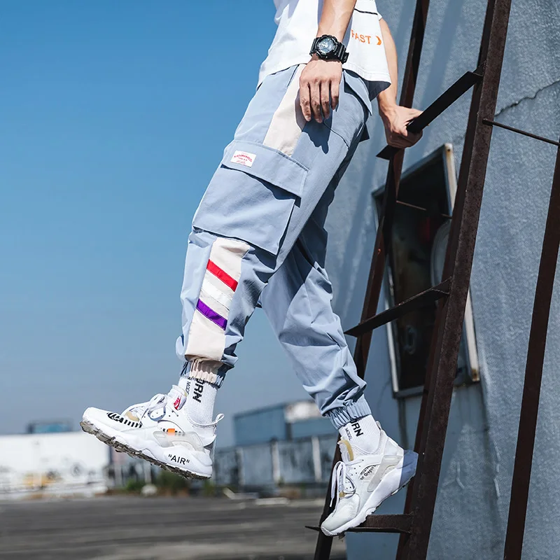 Брюки мужские из полиэстера Брендовые повседневные штаны с несколькими