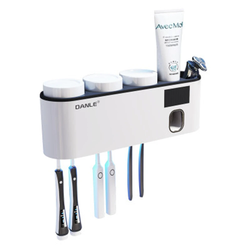 

Toothbrush Holder Smart Induction UV Toothbrush Sterilizer Wall-Mounted Toothbrush Storage Rack with Cup USB Toothpaste Squeezer