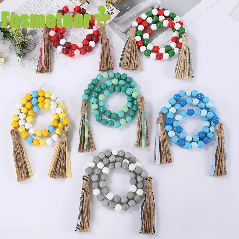 

Fosmeteor Colour Wood Bead With Tassels Tray Wooden Beads String Decorations Christmas Valentine Day For Home Holiday Pendant