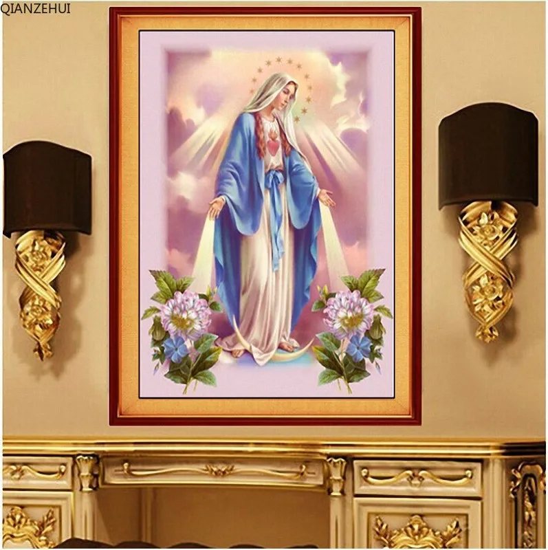 QIANZEHUI круглая Алмазная вышивка сделай сам полностью Христианская Иисус Дева