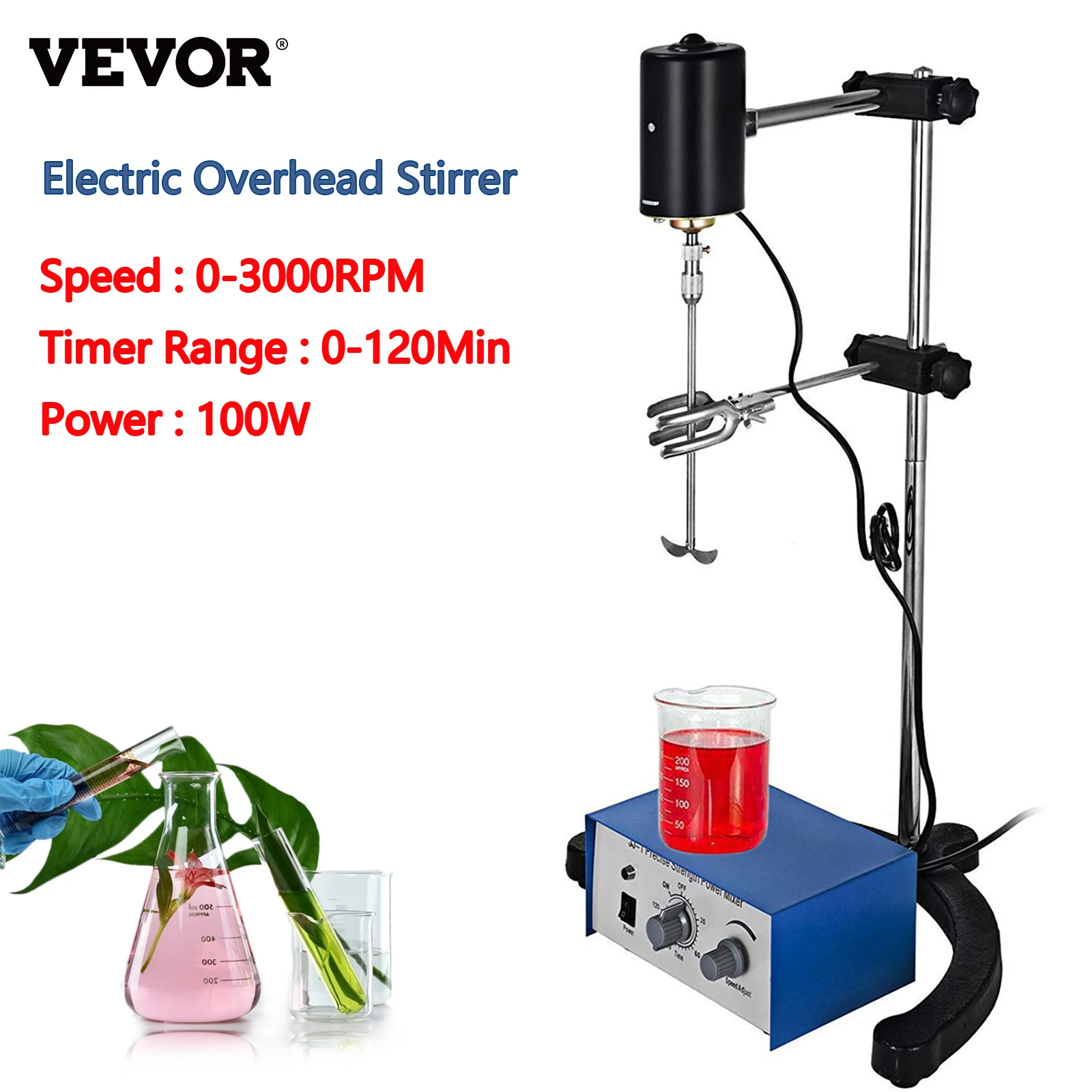 VEOVR 3000RPM Electric Overhead Stirrer Mixer Magnetic Agitador Vortex Blender Shaker for Medical Biological Chemical Laboratory