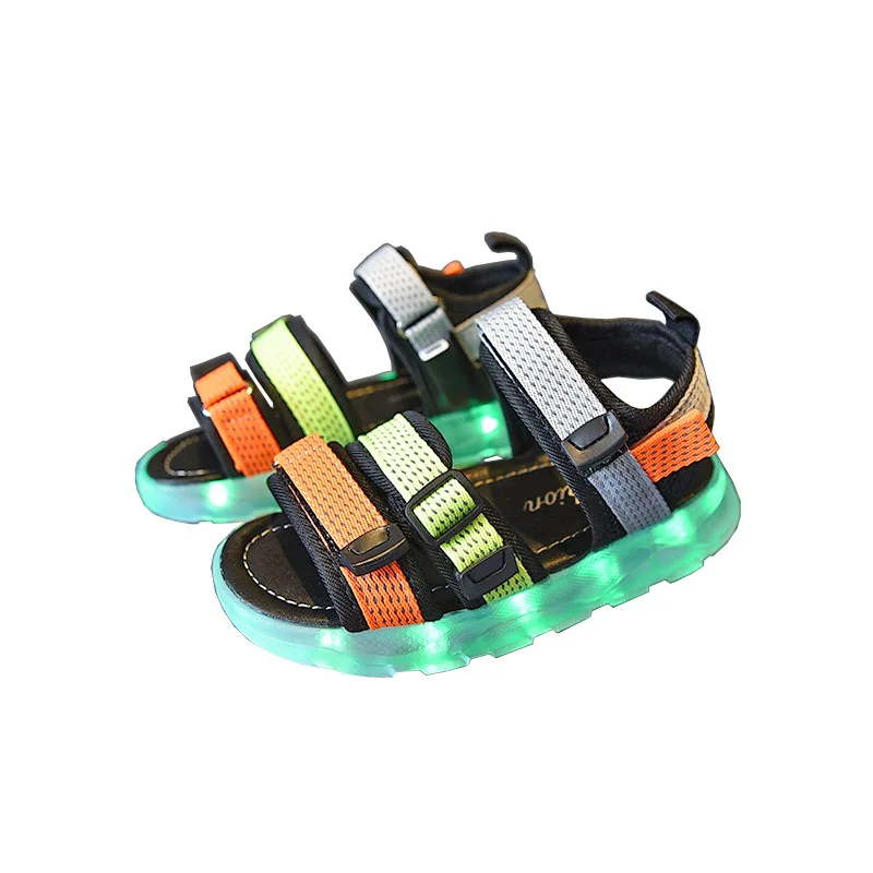 

2123 summer children's shoes new boys' leisure ribbon colorful lamp shoes girls' fashion sandals students' beach shoes