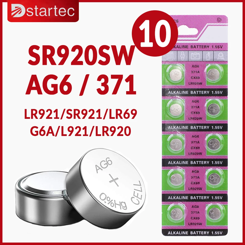 

10PCS 1.55V SR920SW 371 370 LR921 AG6 Silver Oxide Watch Button Battery 171 LR920 SR927 SR920 SR69 LR69 L921 Cell Coin Batteries