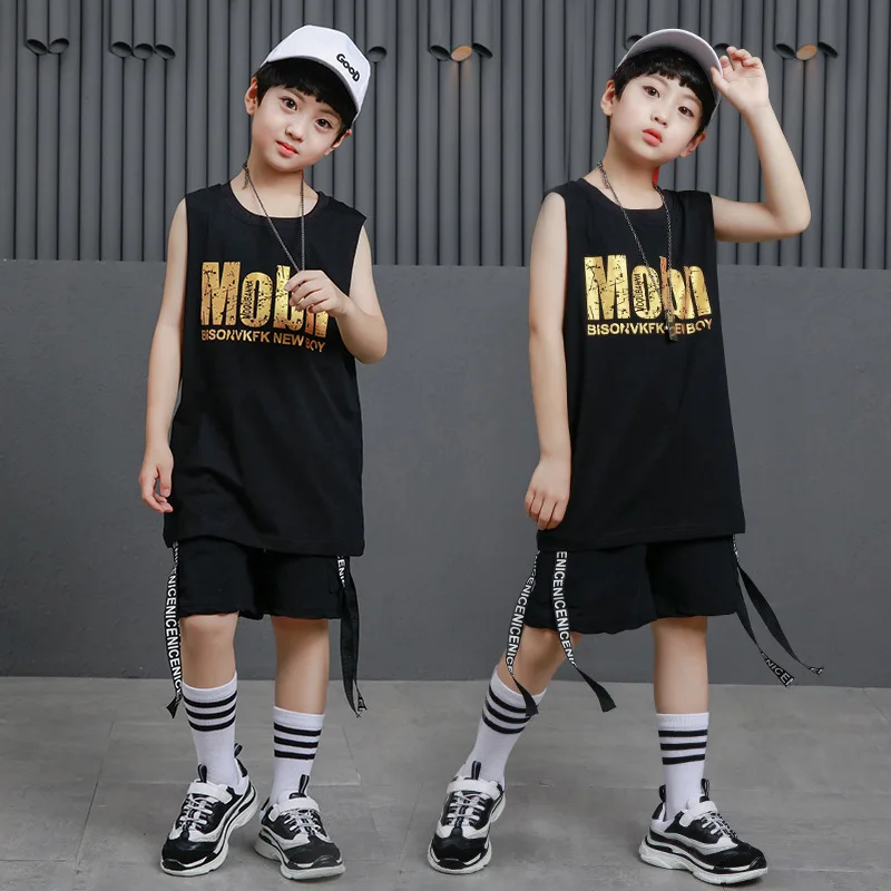 Черная одежда в стиле хип хоп для мальчиков и девочек спортивная сумка Топ