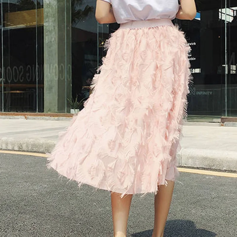 

2020 New Summer Pleated Skirt High Waist Ins Super Fire Fairy Sweet Chic Chiffon Fringe Skirt Mid-length Women Skirt