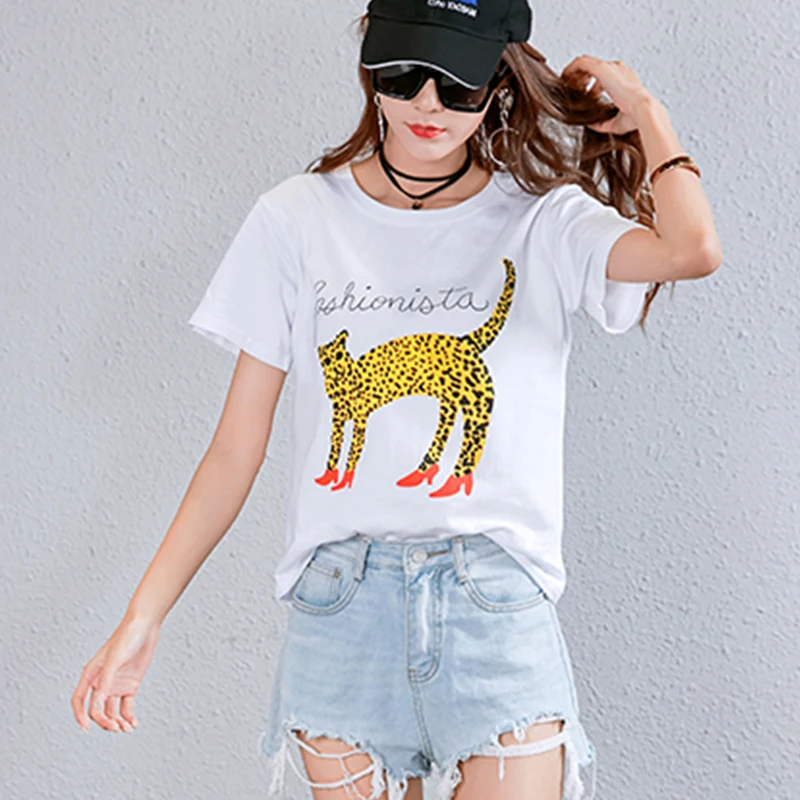 Летние Новые Модные Стиль принт Повседневное хлопок короткий рукав Для женщин