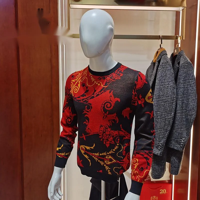 

2021 Men's Hip Hop Brand Fashion T-shirt Sweater Man Casual Hand Knitted O-neck Printing Floral Colored Wool Sweater For Home