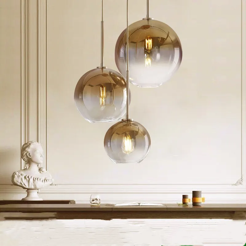 Современный серебристый золотой стеклянный подвесной светильник в виде шара