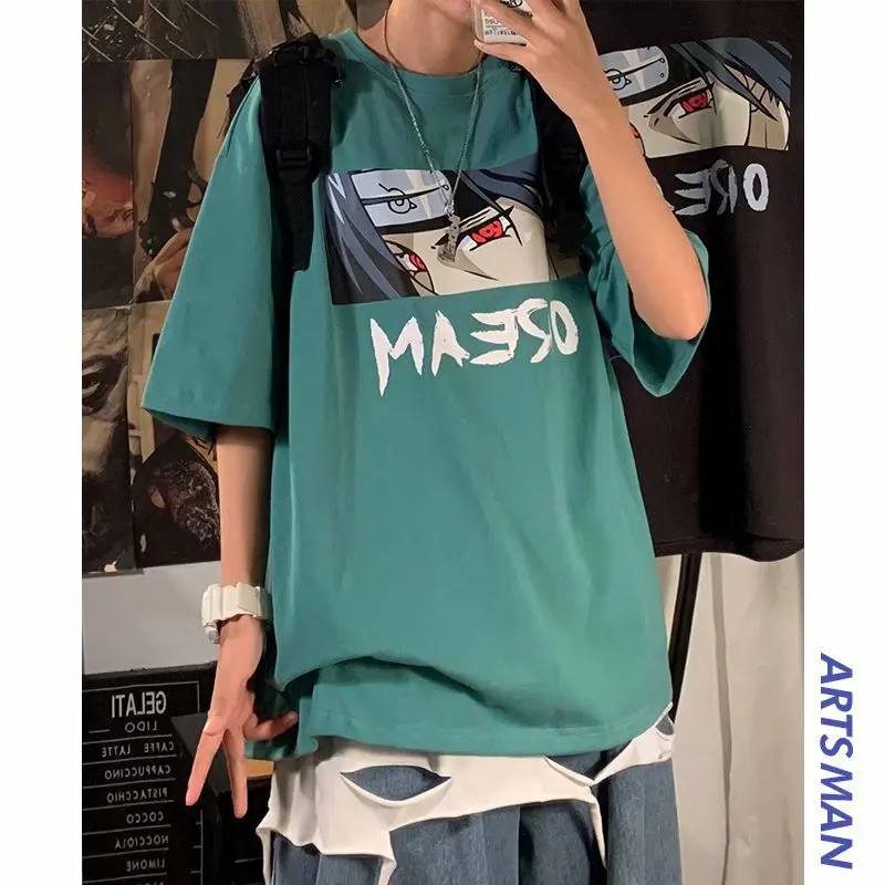 Летняя мужская футболка с аниме Наруто футболки экшн фигурками топы для
