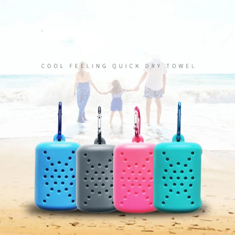 

Quick Drying Cooling Microfiber Towel Portable Yoga Gym Pilates Running Travel Towel Silicone Bag Multiple Colors Optional