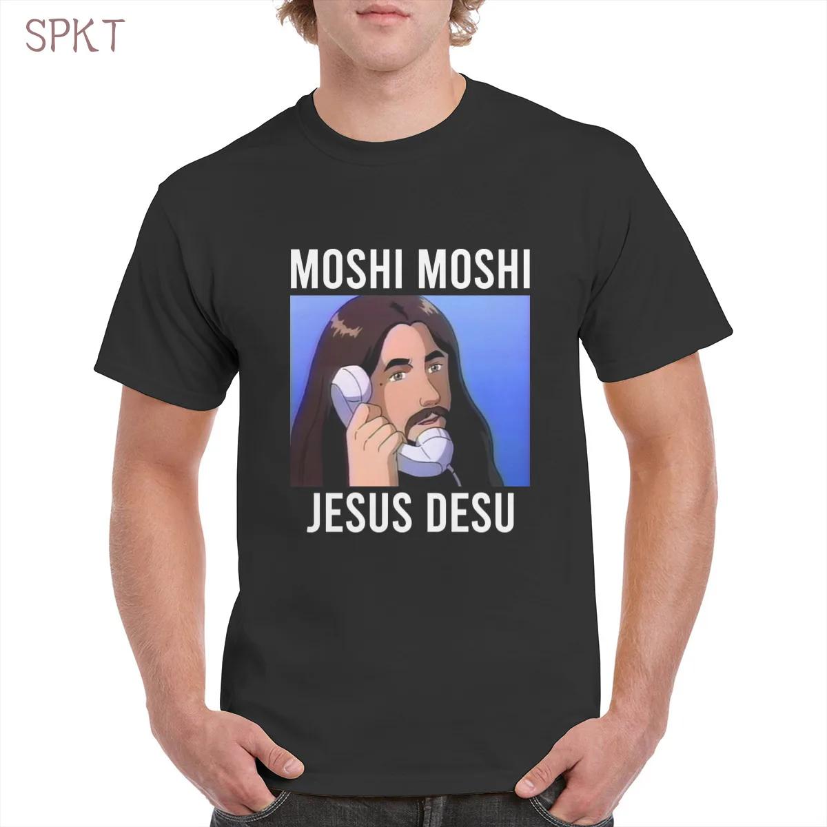 

Funny graphic tshirt MOSHI MOSHI JESUS DESU print t shirt 100% cotton gothic punk casual tshirt oversized Men's/Women's T-shirts