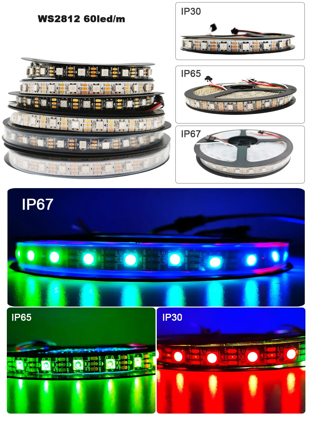 Умная светодиодная лента WS2812B WS2812 индивидуализированная RGB 30 светодиодов/м